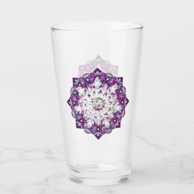 Kardinalröd rosace och snöflake glaskopp (Framsida)