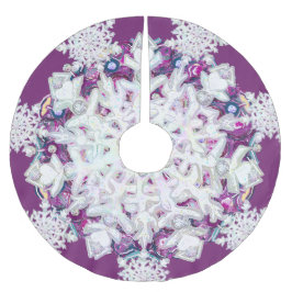 Kardinalröd rosace och snöflake julgransmatta borstad polyester