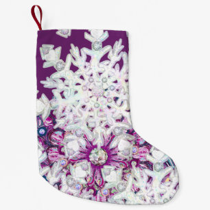 Kardinalröd rosace och snöflake liten julstrumpa