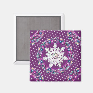 Kardinalröd rosace och snöflake magnet