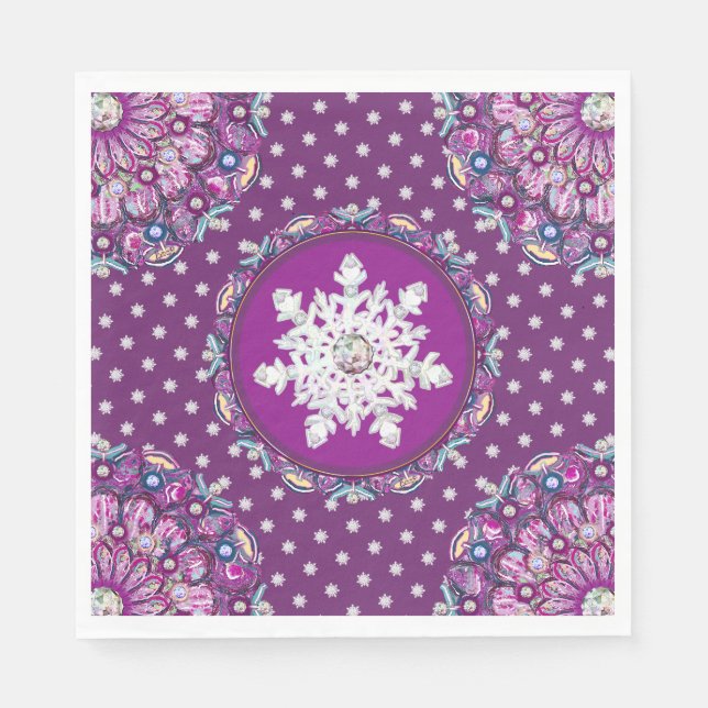 Kardinalröd rosace och snöflake pappersservett (Framsidan)