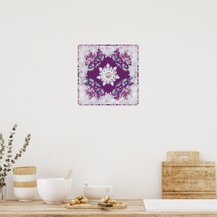 Kardinalröd rosace och snöflake poster