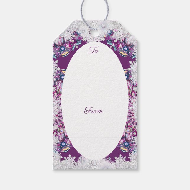 Kardinalröd rosace och snöflake presentetikett (Framsidan)