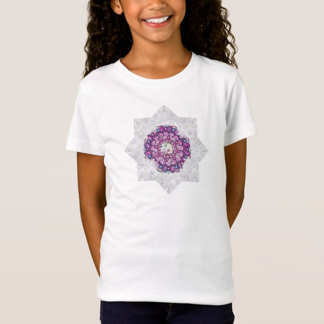 Kardinalröd rosace och snöflake t shirt (Framsida)