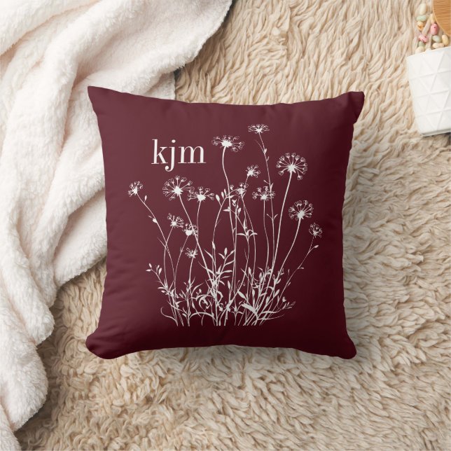 Kardinalröd & Vit Vildblomsmonogram Kudde (Filt)