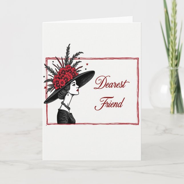 Kardinalröda Blommiga Damkort Kort (Framsida)