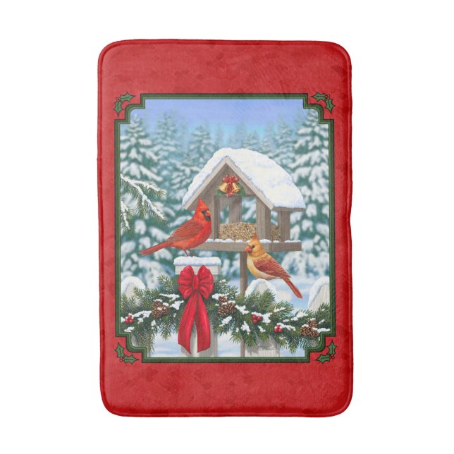 Kardinals jul Birdfeeder Red Badrumsmatta (Framsidan (Vertikal))