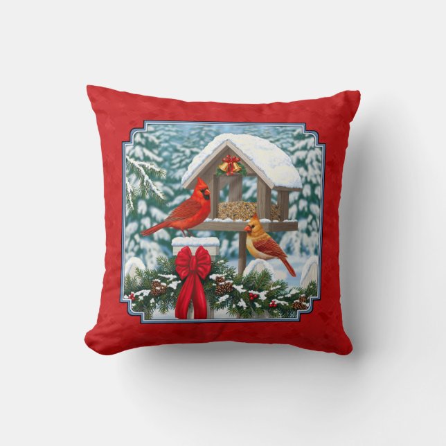 Kardinals jul Birdfeeder Red Kudde (Framsida)