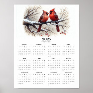 Kardinals Sitta om Snowy Gren 2025 Calendar Poster