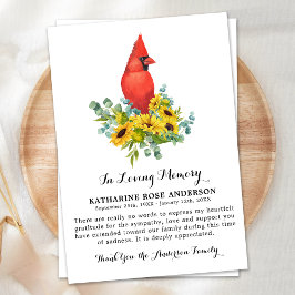 Kardinalsolblommor Modern Funeral Memorial Tack Kort