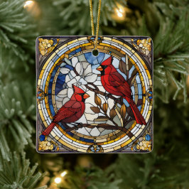 Kardinalstenade röda fåglar av glas julgransprydnad keramik