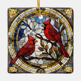 Kardinalstenade röda fåglar av glas julgransprydnad keramik