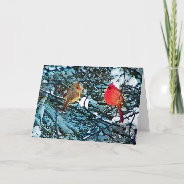 Kardinalvintertid kärlek,kort helgkort (Framsida)