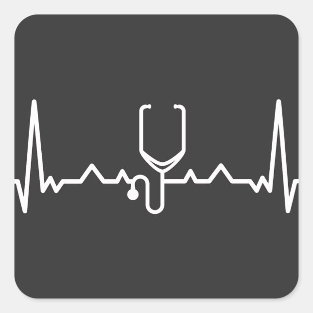 Kardiolog med EKG Fyrkantigt Klistermärke (Framsida)