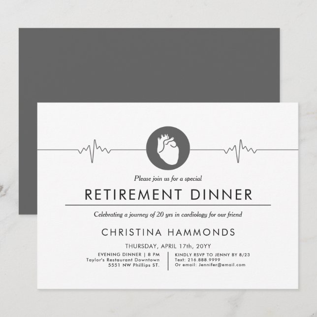 Kardiolog Pension Middag | Minimal Stil Inbjudningar (Fram/baksida)