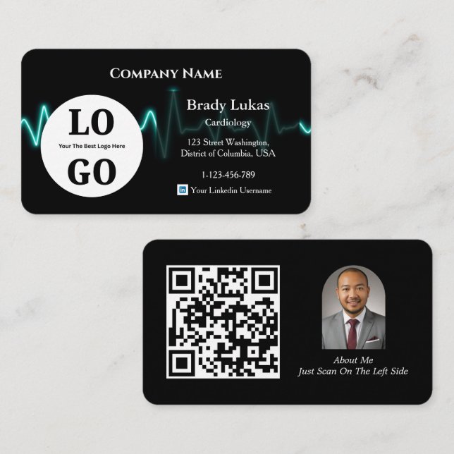 Kardiologi Affärs Kort Anpassad Logotyp Modern Sva (Fram/baksida)