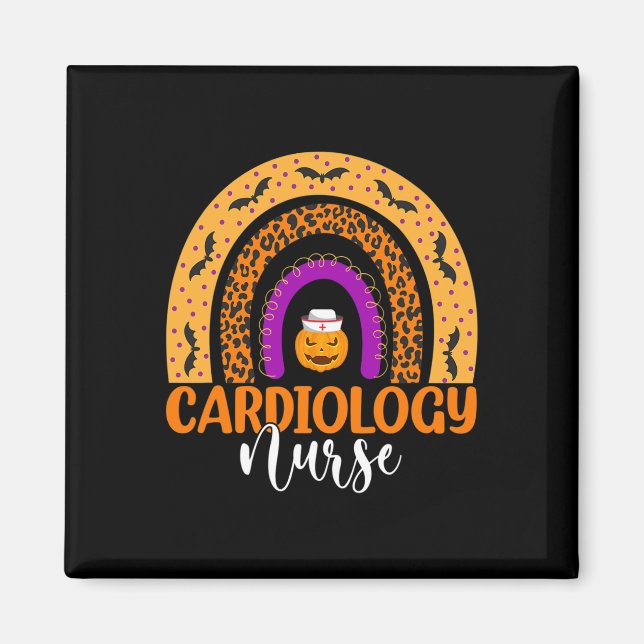 Kardiologi Nurse Leopard Rainbow Halloween Pumpkin Magnet (Framsidan)
