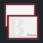 Karduspapper med fet monogram i mörkrött för famil anteckningskort<br><div class="desc">Denna design har ett djärvt, urblekt monogram i bakgrunden och plats för namn/text längst ned. Klicka på knappen för anpassning om du vill ändra designelementen och/eller modifiera texten ytterligare! Variationer av denna design, ytterligare färger samt kompletterande produkter finns tillgängliga i vår butik, zazzle.com/store/doodlelulu. Kontakta oss om du vill ha denna...</div>