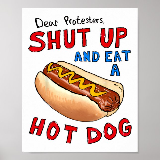 Käre protesterna håller käften och äter en Hund på Poster (Framsidan)