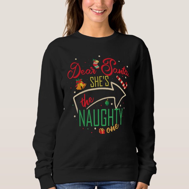 Käre Santa Hon är Naughty One Brother Sister C T Shirt (Framsida)