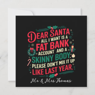 Käre Tomte Allt Jag Vill Ha Är Fet Bankkonto & Sma Inbjudningar
