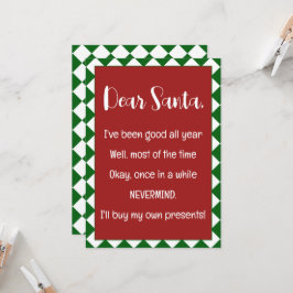 Käre tomte jag köper egna presenter Rolig jul Kort