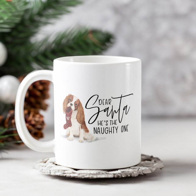 Käre tomten Han är den helige en kavalierspanjan Kaffemugg (Dear Santa He's The Naughty One Cavalier Spaniel Coffee Mug)