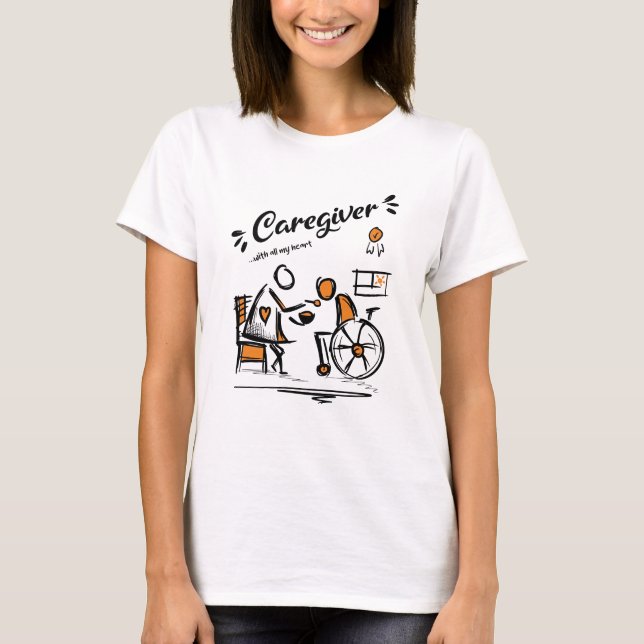 Karegiver med hela mitt hjärta. Caregivers Gift Id T Shirt (Framsida)