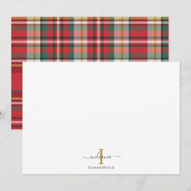 Karelcheck Monogram Initial Namn Holiday Rustik Sk Anteckningskort (Fram/baksida)