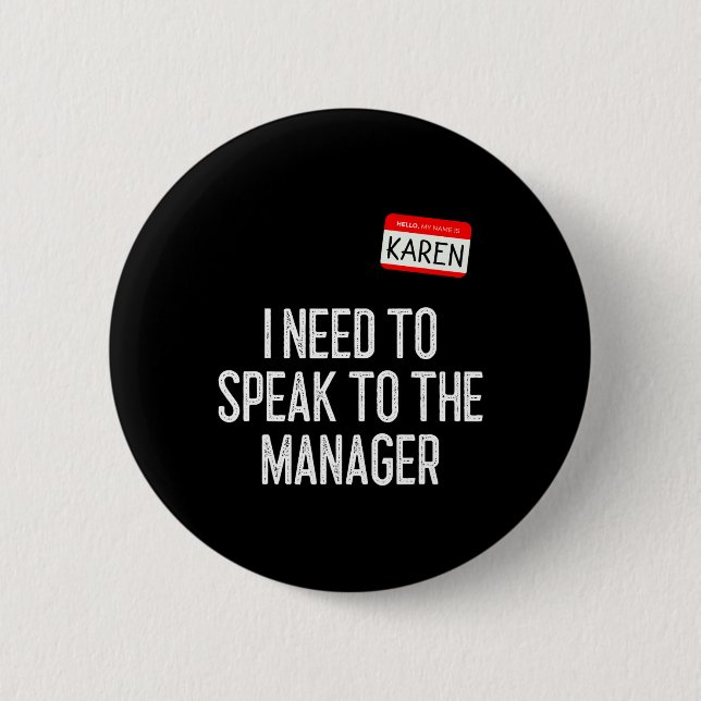 Karen Halloween Costume talar till Manager Roligt  Knapp (Framsida)