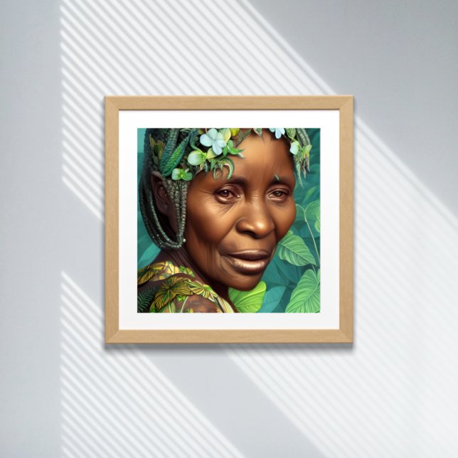 Karibidrottning Black Woman Flower Porträtt Poster (Skapare uppladdad)