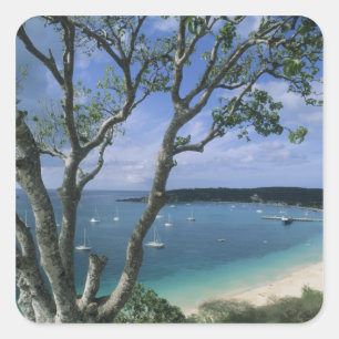Karibien, Anguilla-ön, Road Bay Harbour. Fyrkantigt Klistermärke