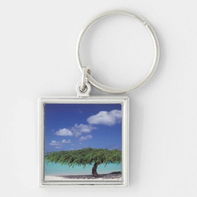 Karibien, Aruba. Åldersblock Fyrkantig Silverfärgad Nyckelring (Framsidan)