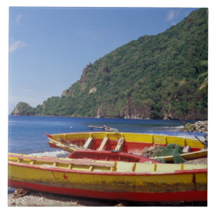 Karibien, BWI, St. Lucia, segelbåtar, Soufriere. Kakelplatta