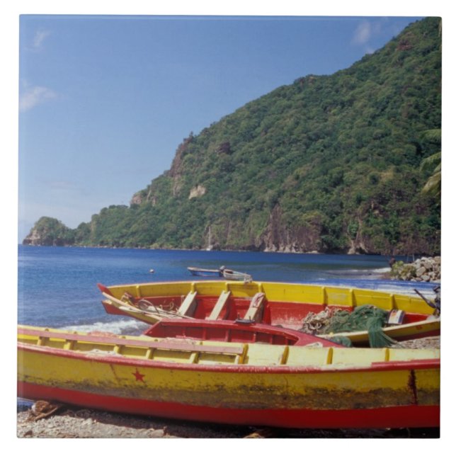 Karibien, BWI, St. Lucia, Segelbåtar, Soufriere. Kakelplatta (Framsidan)
