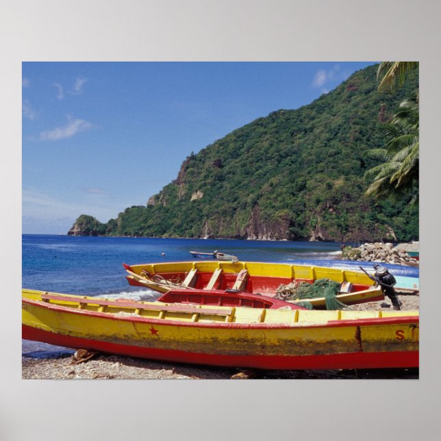 Karibien, BWI, St. Lucia, segelbåtar, Soufriere. Poster (Framsidan)