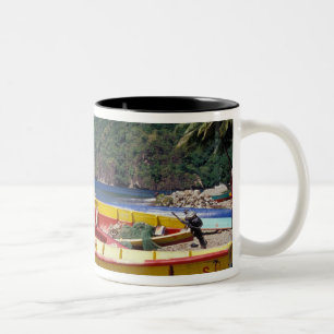 Karibien, BWI, St. Lucia, segelbåtar, Soufriere. Två-Tonad Mugg