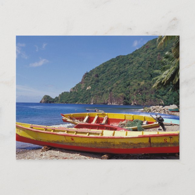 Karibien, BWI, St. Lucia, segelbåtar, Soufriere. Vykort (Framsida)