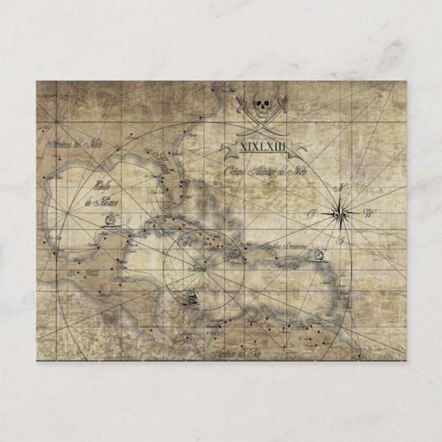 Karibien - gamla karta vykort (Framsida)