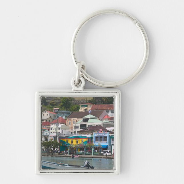 Karibien, GRENADA, St. George's, St. George's Fyrkantig Silverfärgad Nyckelring (Framsidan)