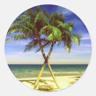 Karibien Handflatan Träd Tropical Island Beach Runt Klistermärke