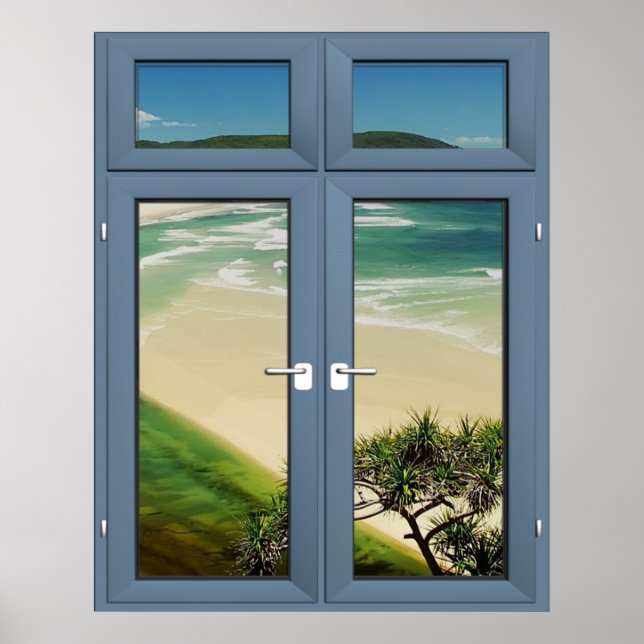 Karibien Sandy Beach Window Scenery - Illusion Poster (Framsidan)