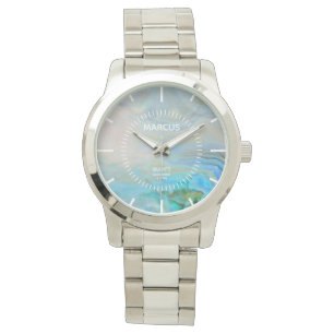 Karibisk blå agate White Dial-Anpassningsbar Armbandsur