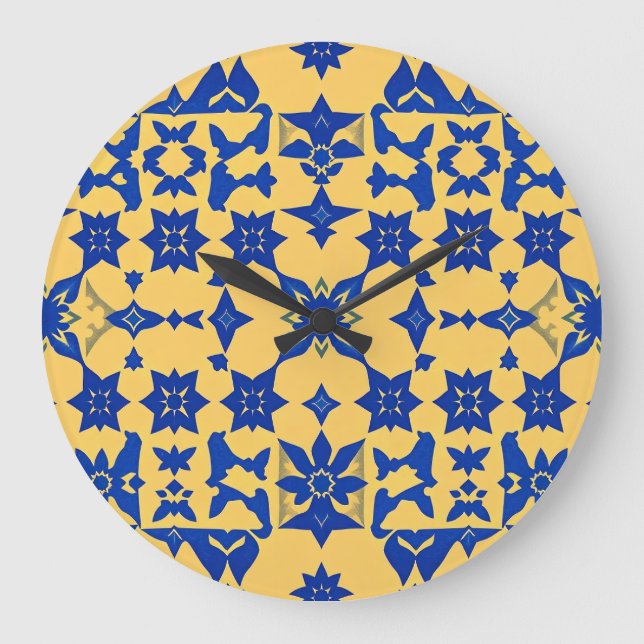 Karibisk blå guldplattmotiv mönster Azulejo  Stor Klocka (Framsida)