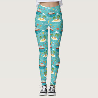 Karibisk kryssning Tropisk ö fartygsdesign Leggings
