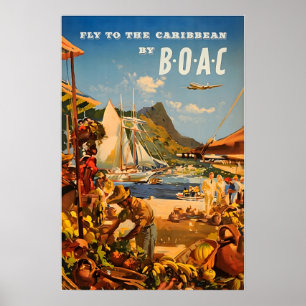 Karibisk målning BOAC Resaaffisch Konsttryck Poster