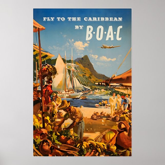 Karibisk målning BOAC Resaaffisch Konsttryck Poster (Framsidan)