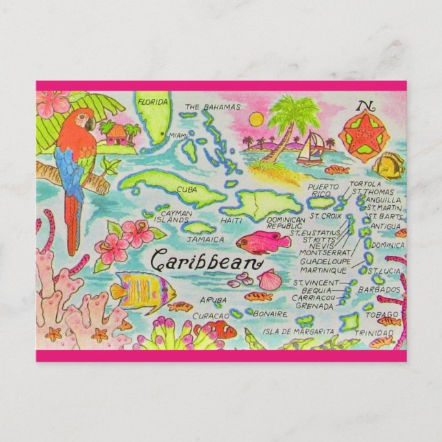 Karibisk ö karta vykort (Framsida)