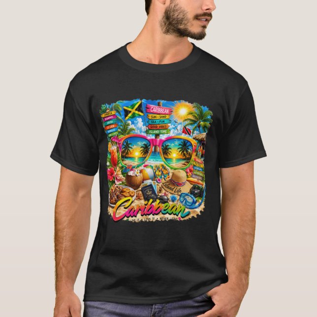 Karibisk Paradis Escape – Sol, Sand & Önsktimmar T Shirt (Framsida)