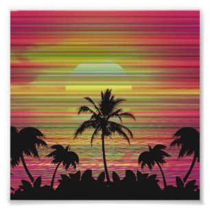 Karibisk solnedgång Vaporwave Estetik Retro 80-tal Fototryck
